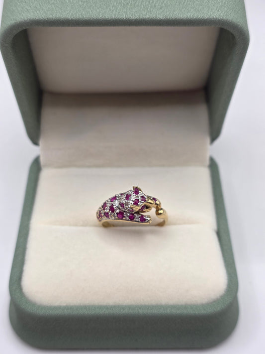 9ct gold Ruby and diamond panther ring