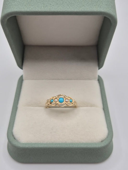 9ct gold turquoise and pearl ring