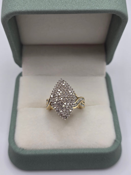 Heavy 9ct gold diamond cluster ring