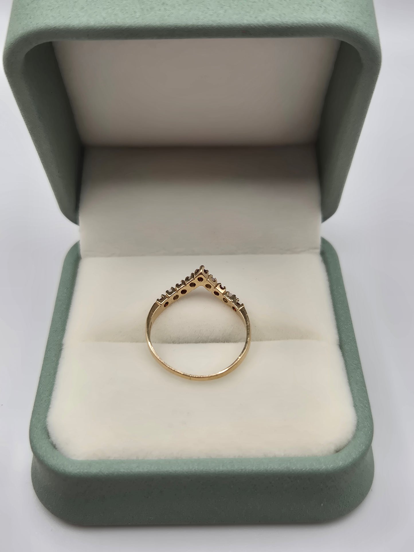 9ct gold garnet and opal wishbone ring