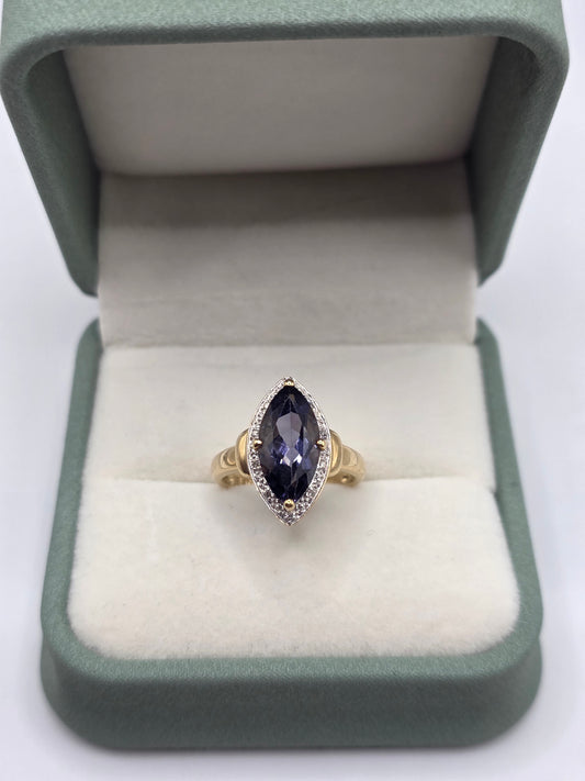 9ct gold iolite and diamond ring