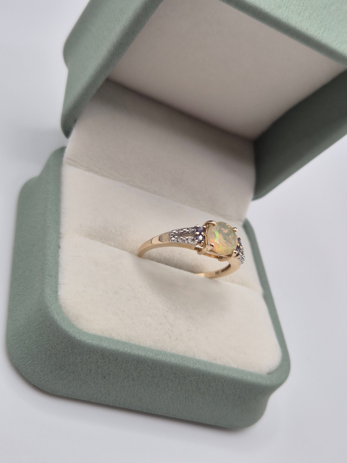9ct gold opal, colour change garnet and diamond ring