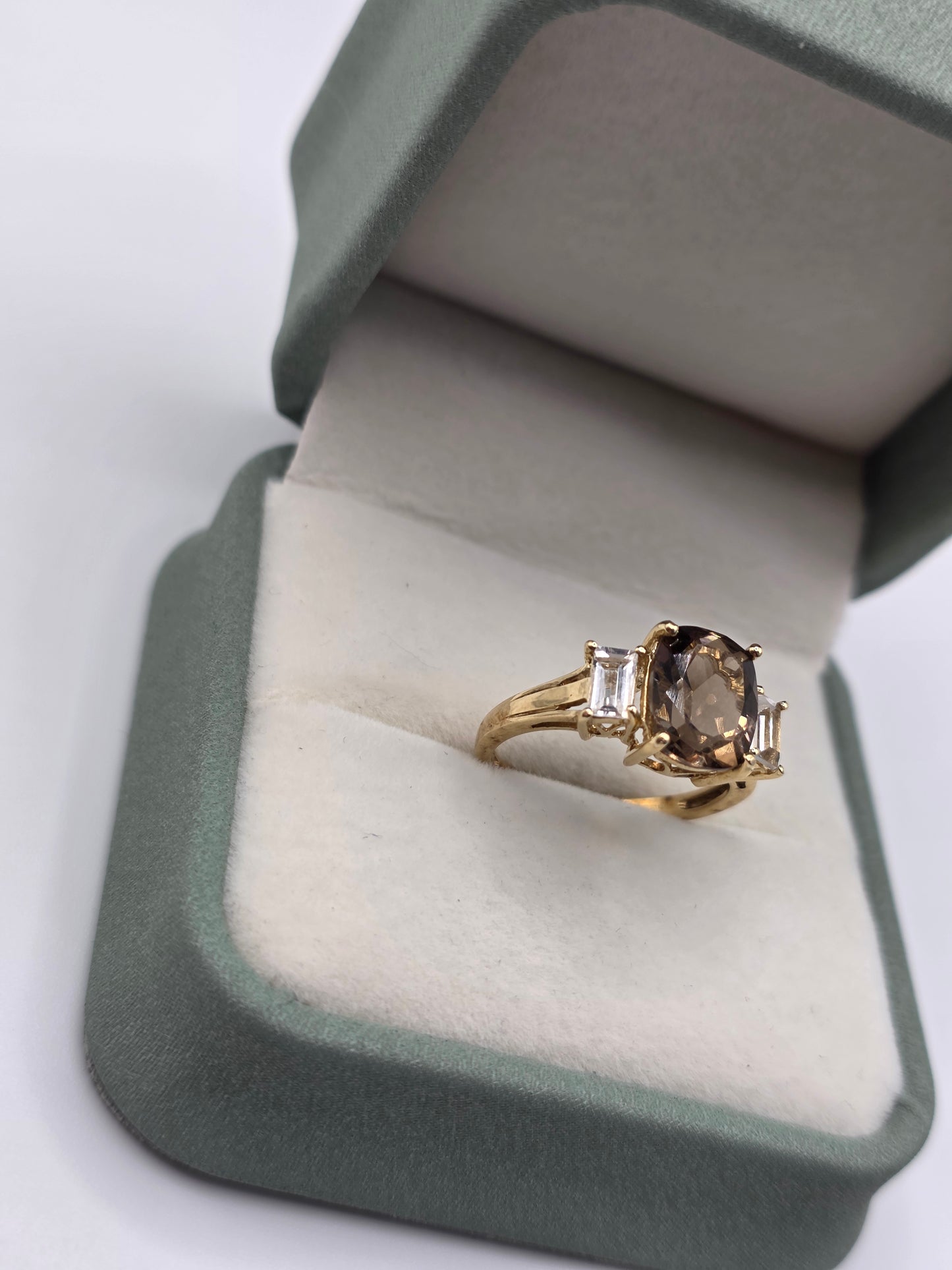 9ct gold smokey quartz and zircon ring