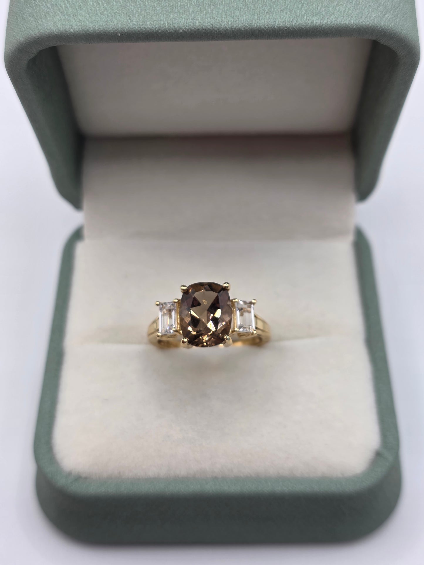 9ct gold smokey quartz and zircon ring
