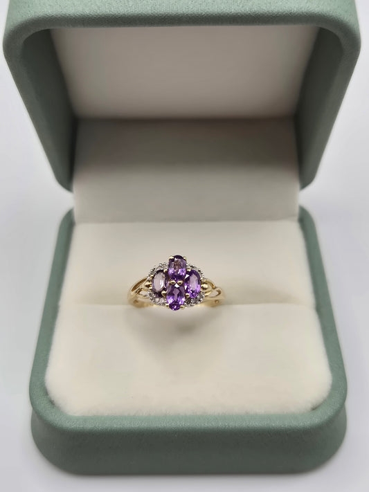 9ct gold amethyst and diamond ring