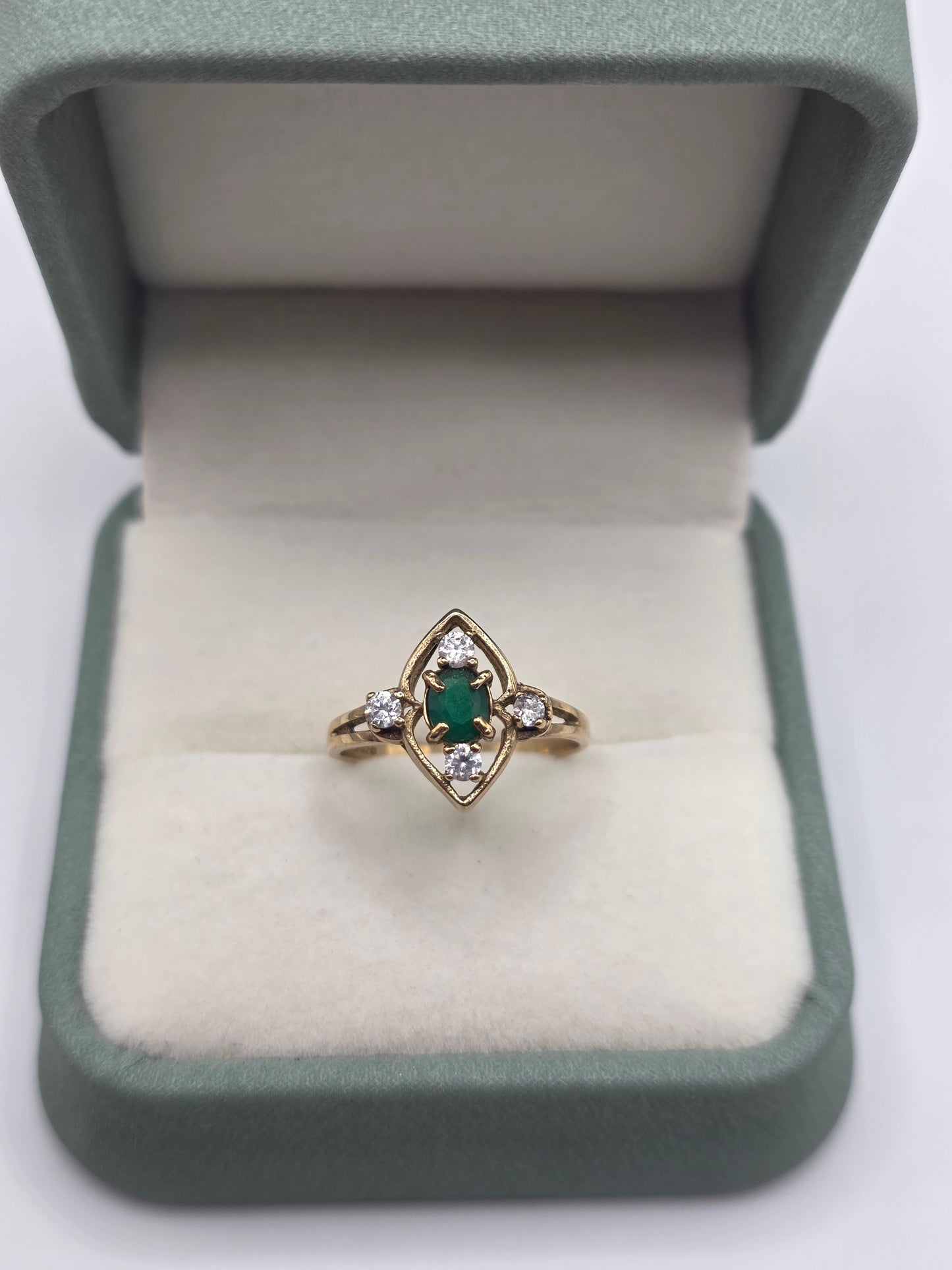 9ct gold emerald and zircon ring