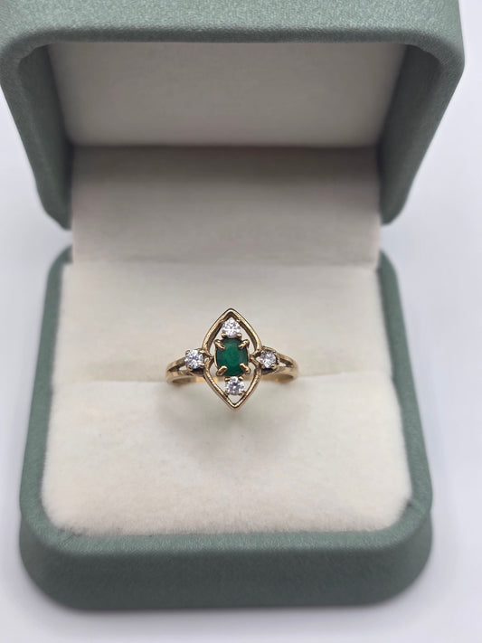 9ct gold emerald and zircon ring
