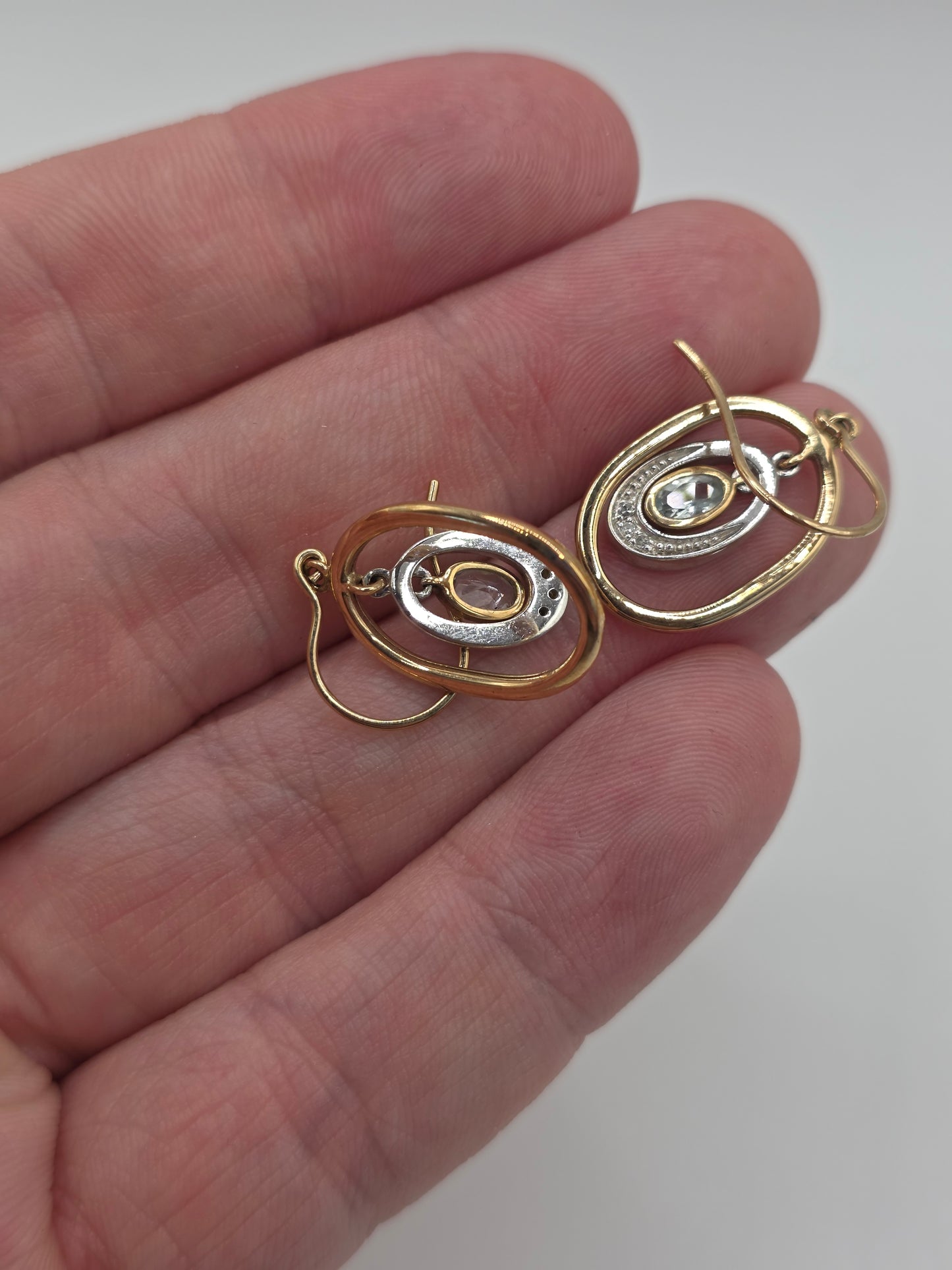 9ct two tone gold aquamarine and diamond earrings
