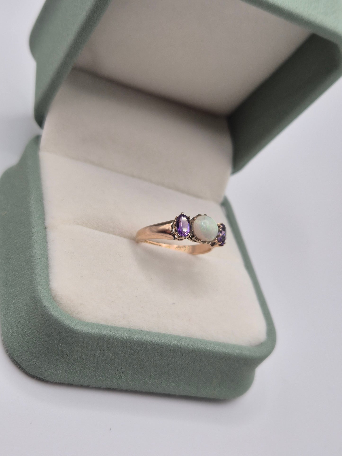 9ct rose gold amethyst and opal ring