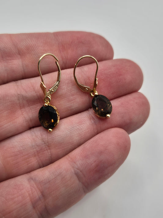 9ct gold smokey quartz earrings