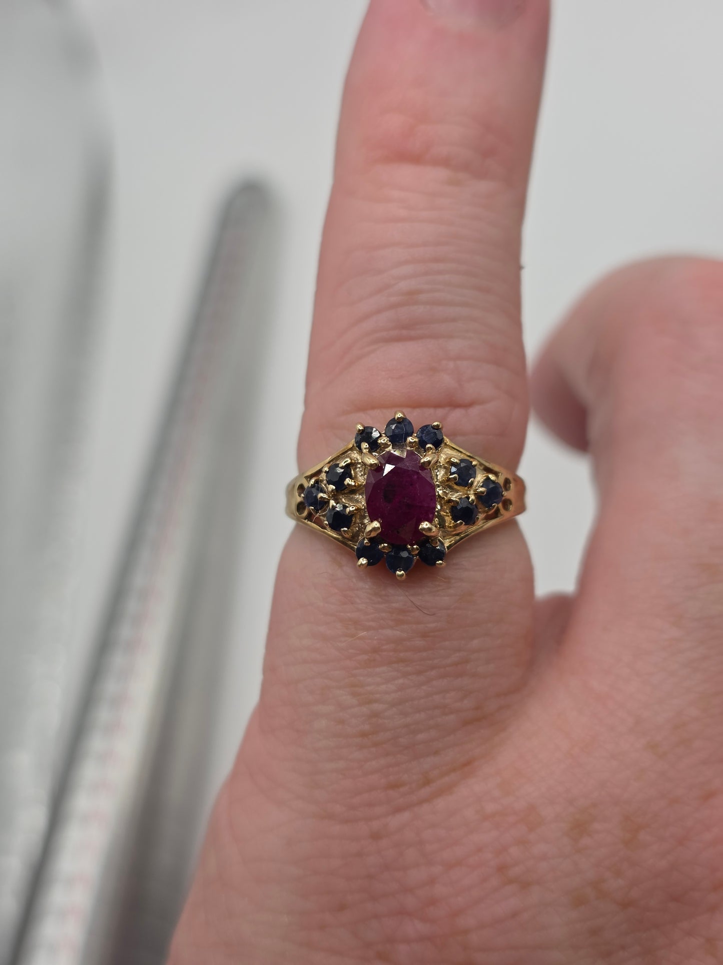 9ct gold ruby and sapphire ring