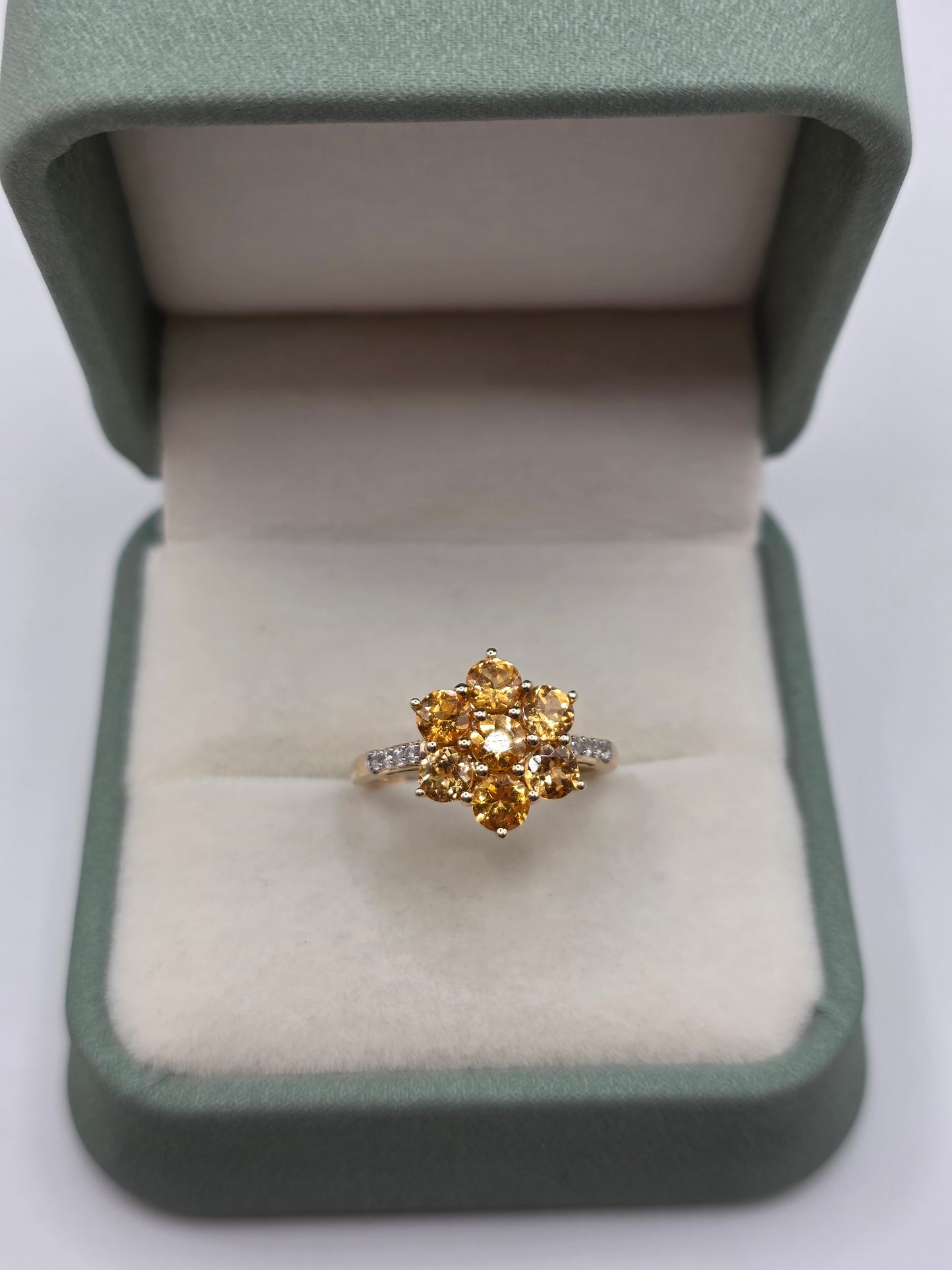 9ct gold yellow tourmaline and white topaz ring