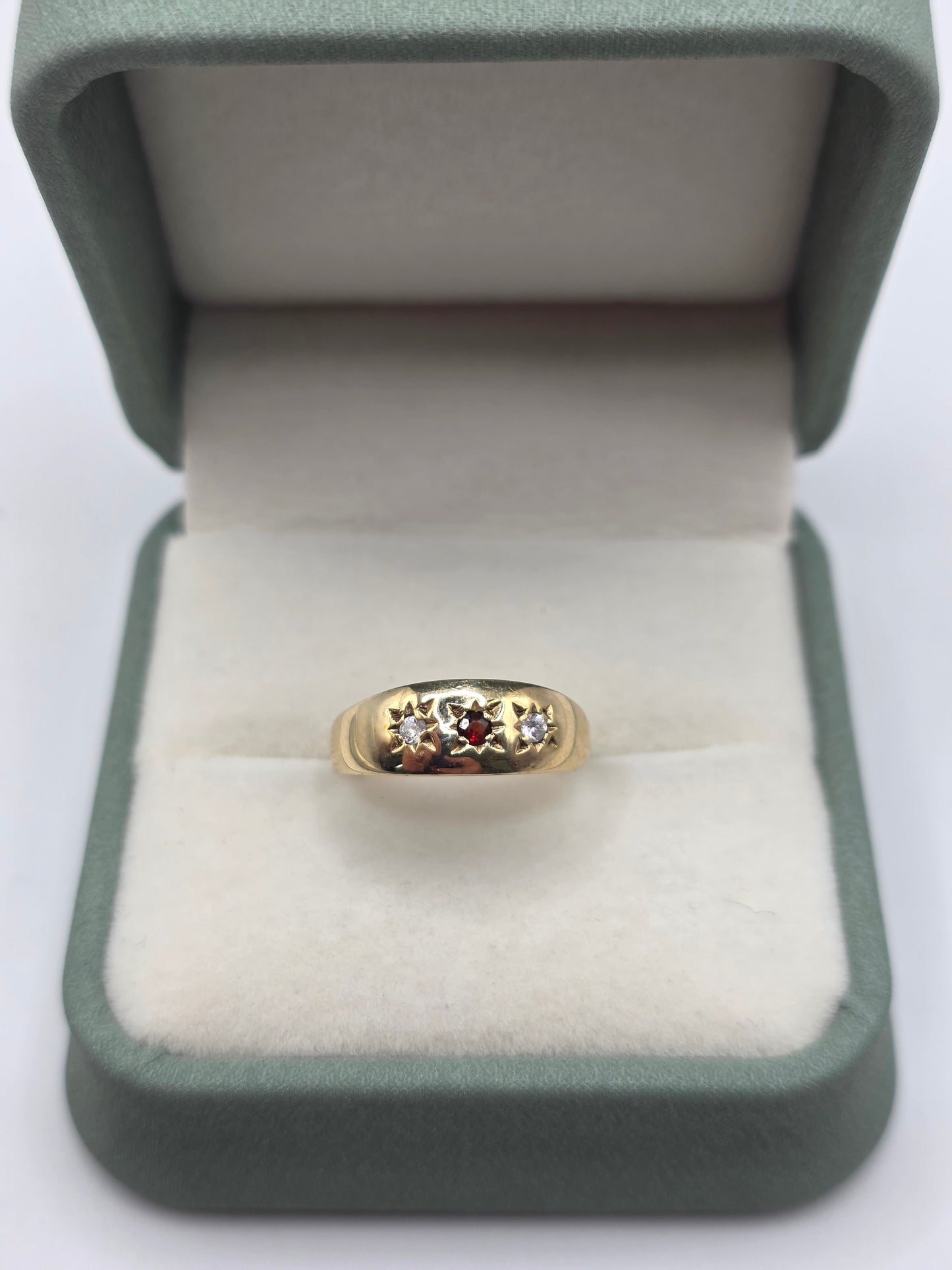 9ct gold garnet and cz gypsy ring