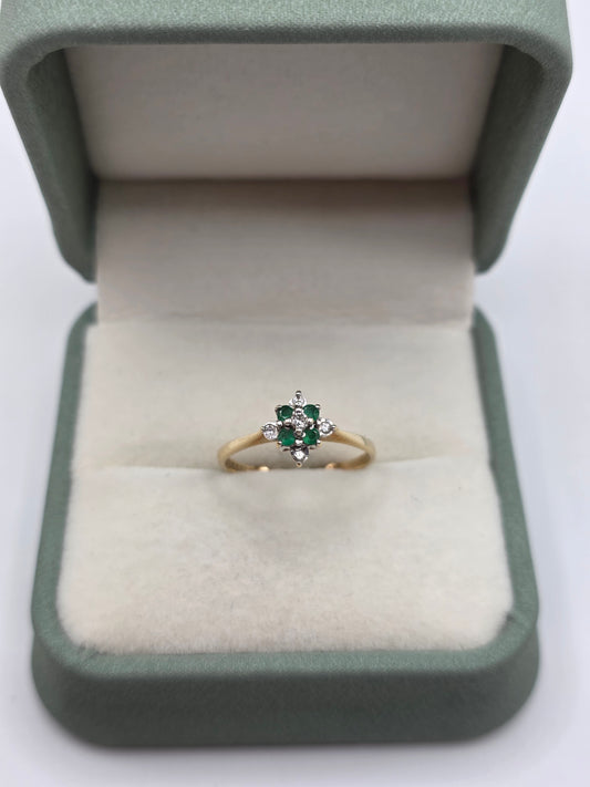 9ct gold emerald and diamond ring
