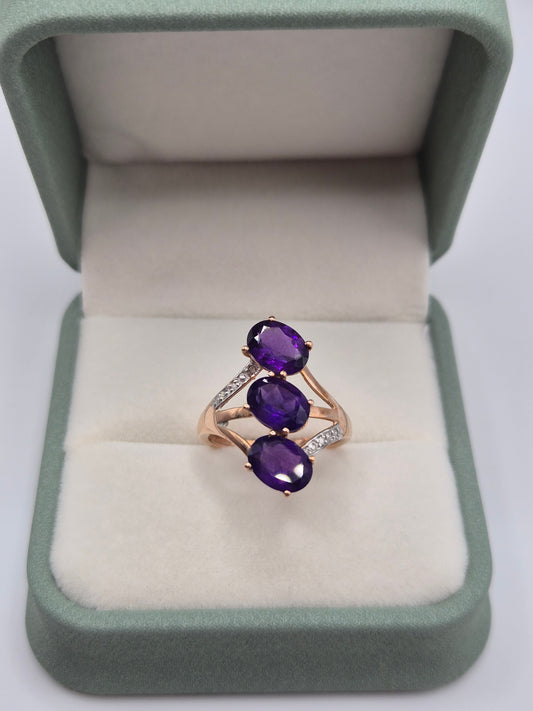 9ct rose gold amethyst and diamond ring
