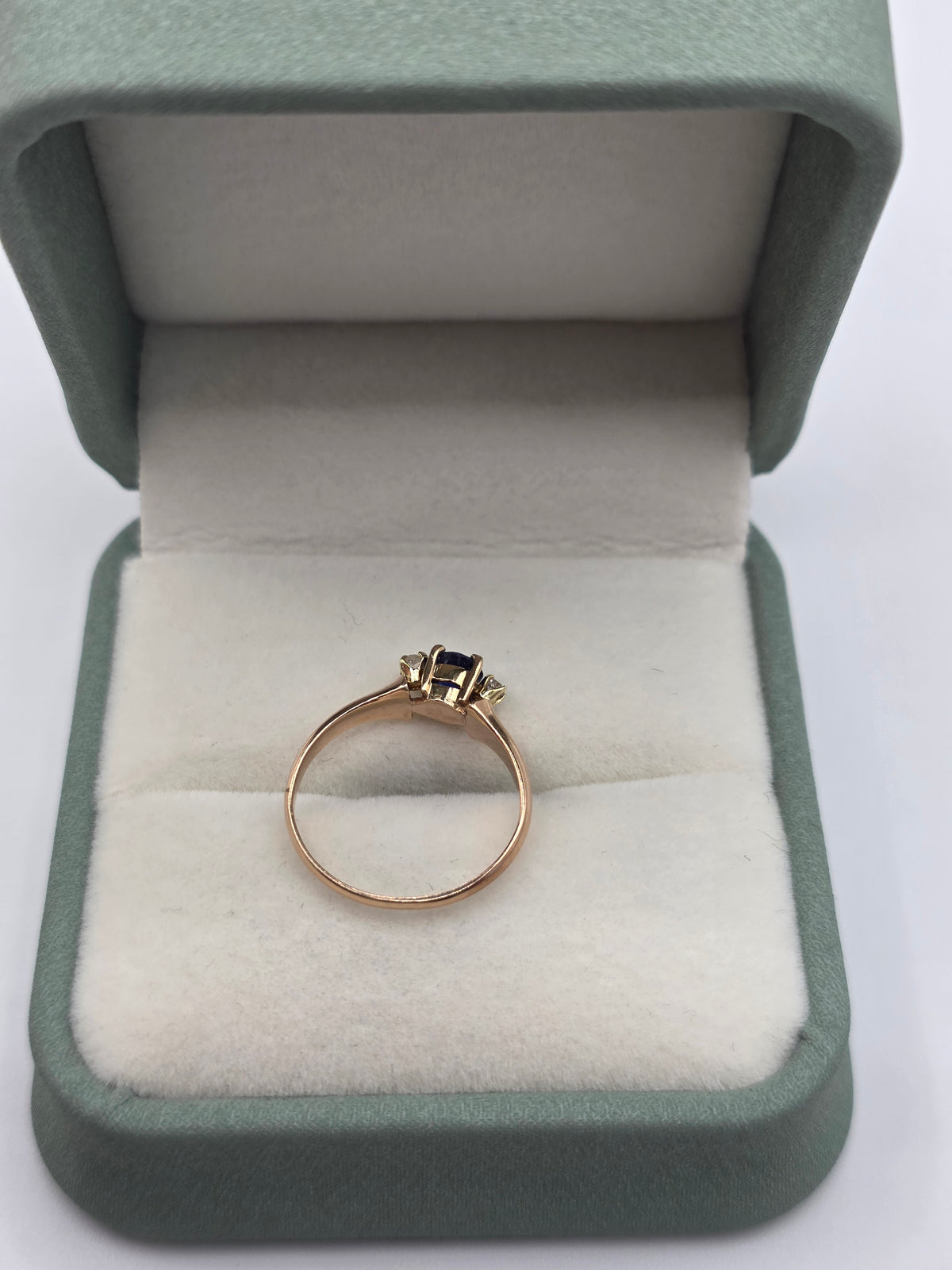 9ct rose gold synthetic sapphire and diamond ring