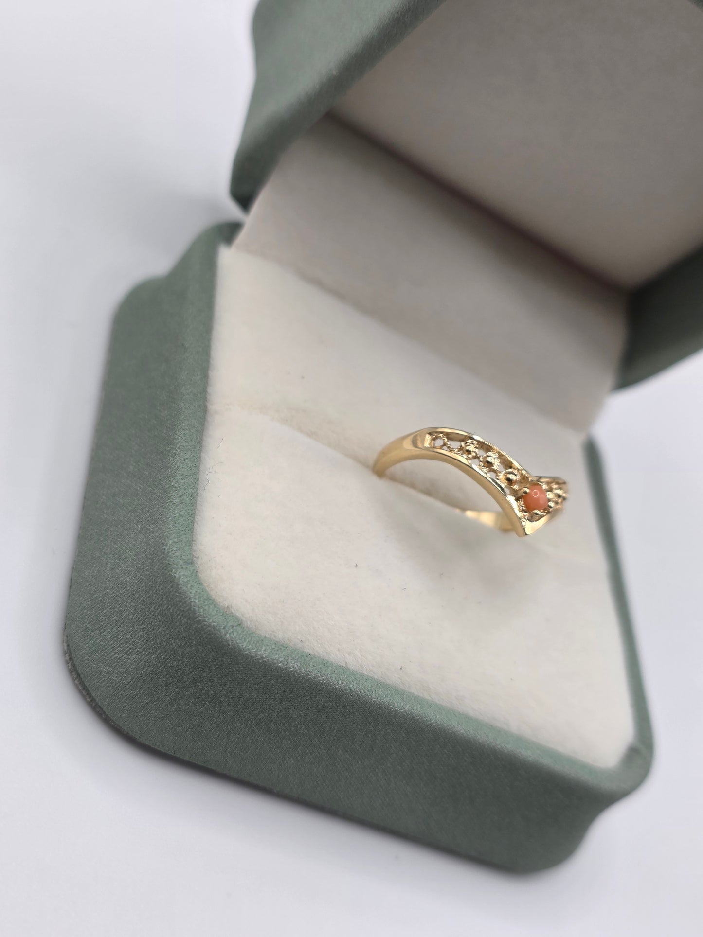 9ct gold coral wishbone ring