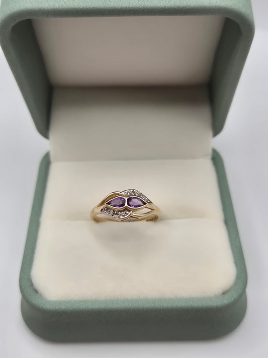 9ct gold amethyst and diamond ring