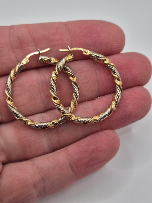 18ct two tone gold creole earrings