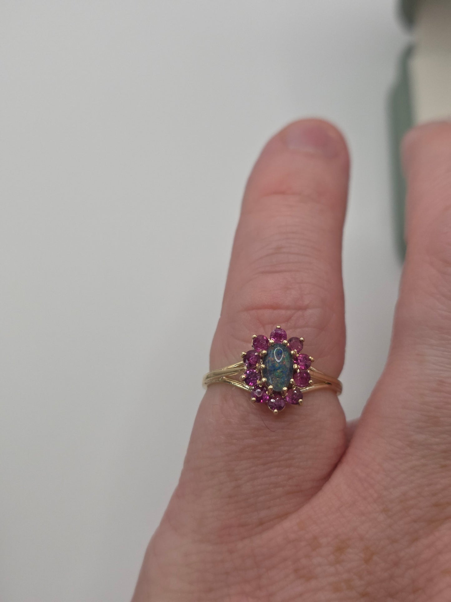 9ct gold opal triplet and ruby ring