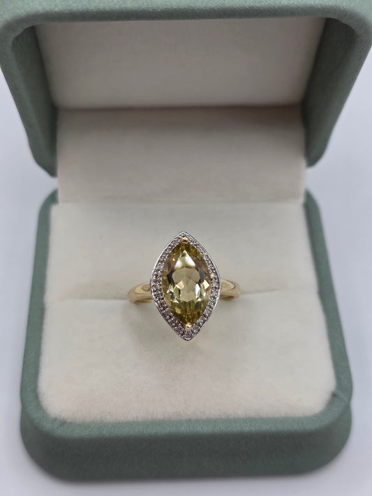 9ct gold citrine and diamond ring