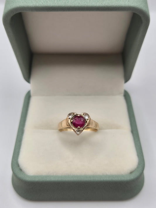 Vintage 9ct gold ruby and diamond ring