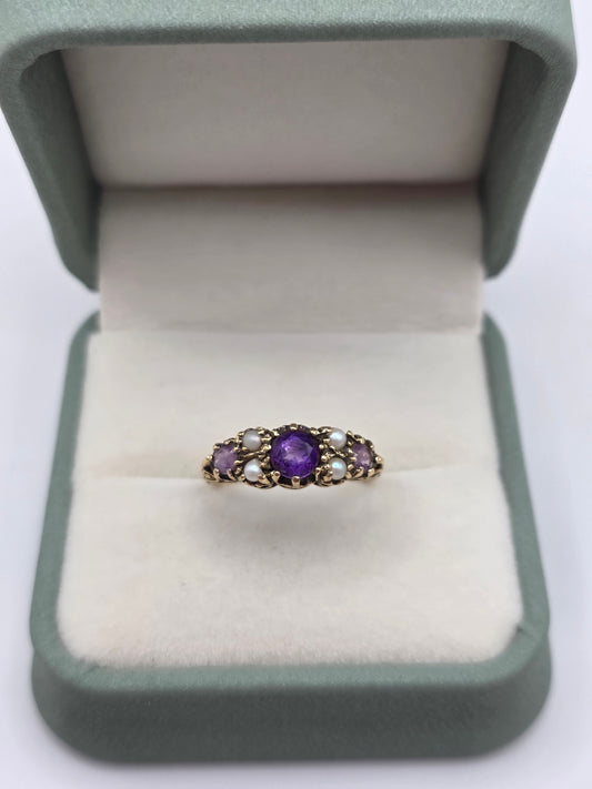 9ct gold amethyst and pearl ring