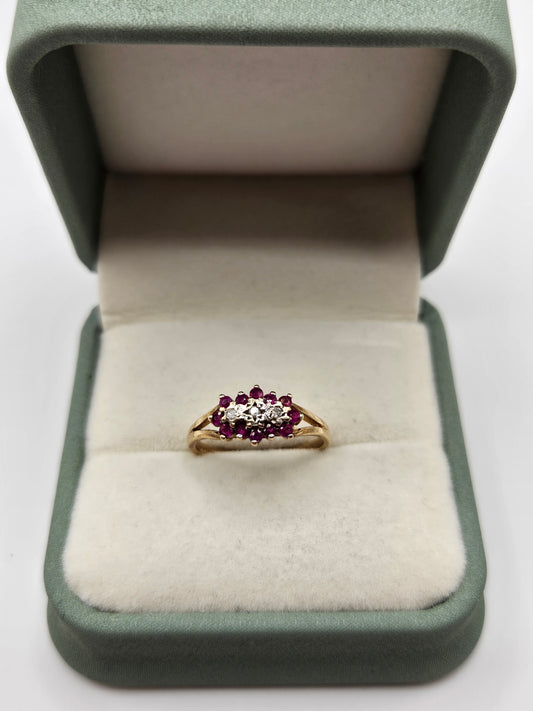 9ct gold ruby and diamond ring