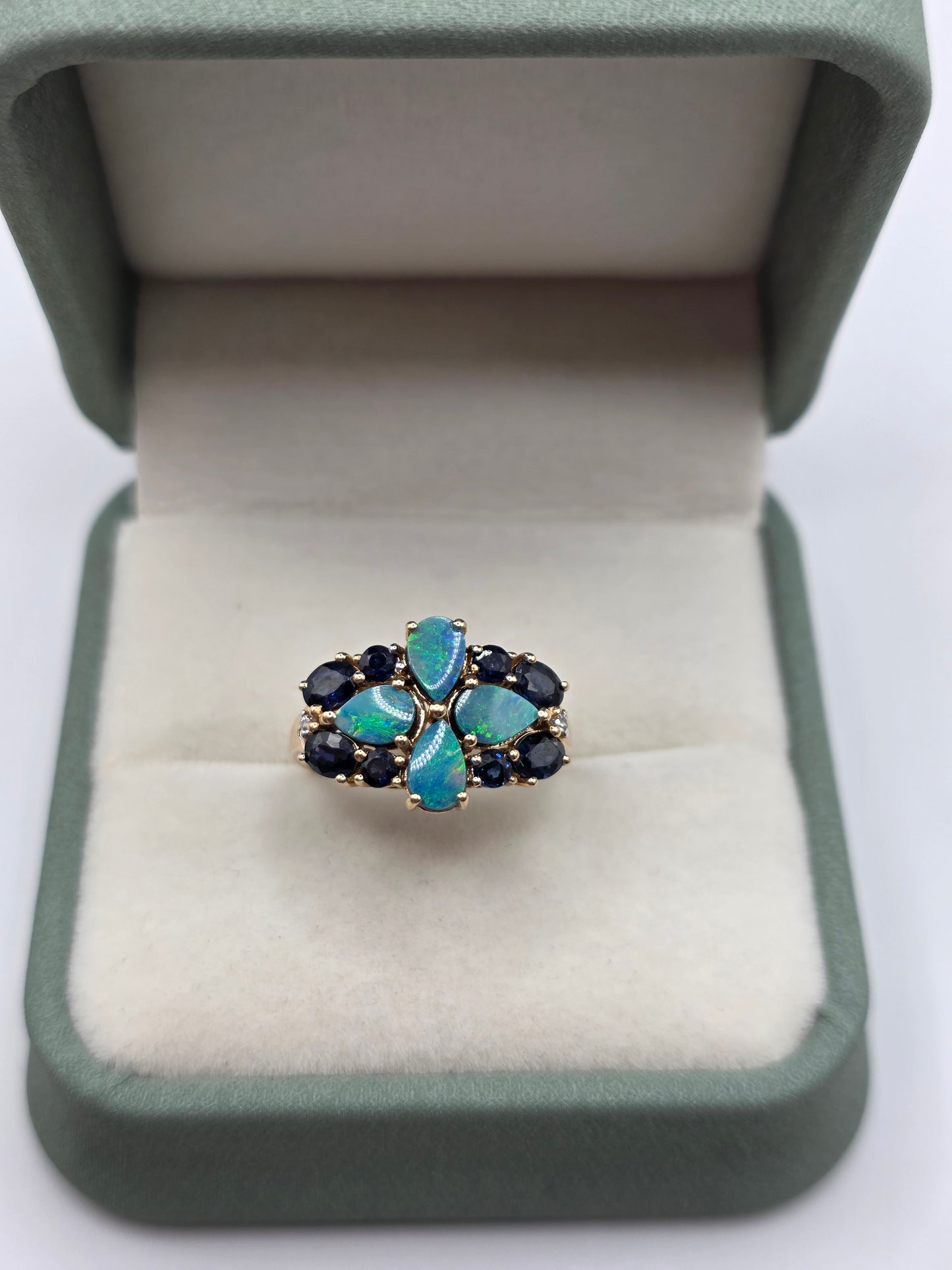 9ct gold opal doublet and sapphire ring