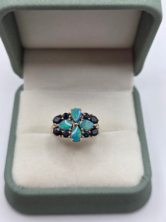 9ct gold opal doublet and sapphire ring