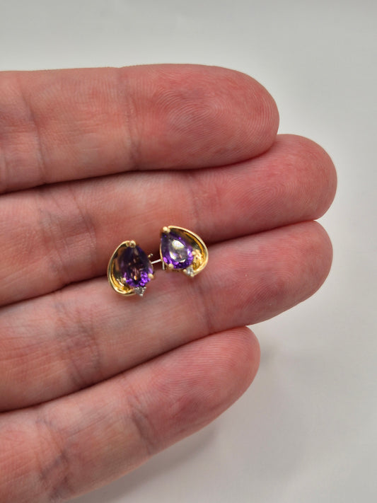 9ct gold amethyst and diamond earrings