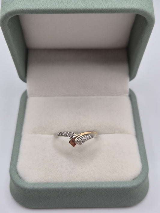 9ct two tone gold diamond wishbone ring