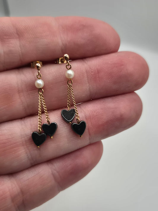 9ct gold onyx and pearl earrings