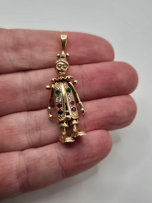 9ct gold multigem clown pendant