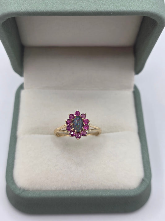 9ct gold opal triplet and ruby ring