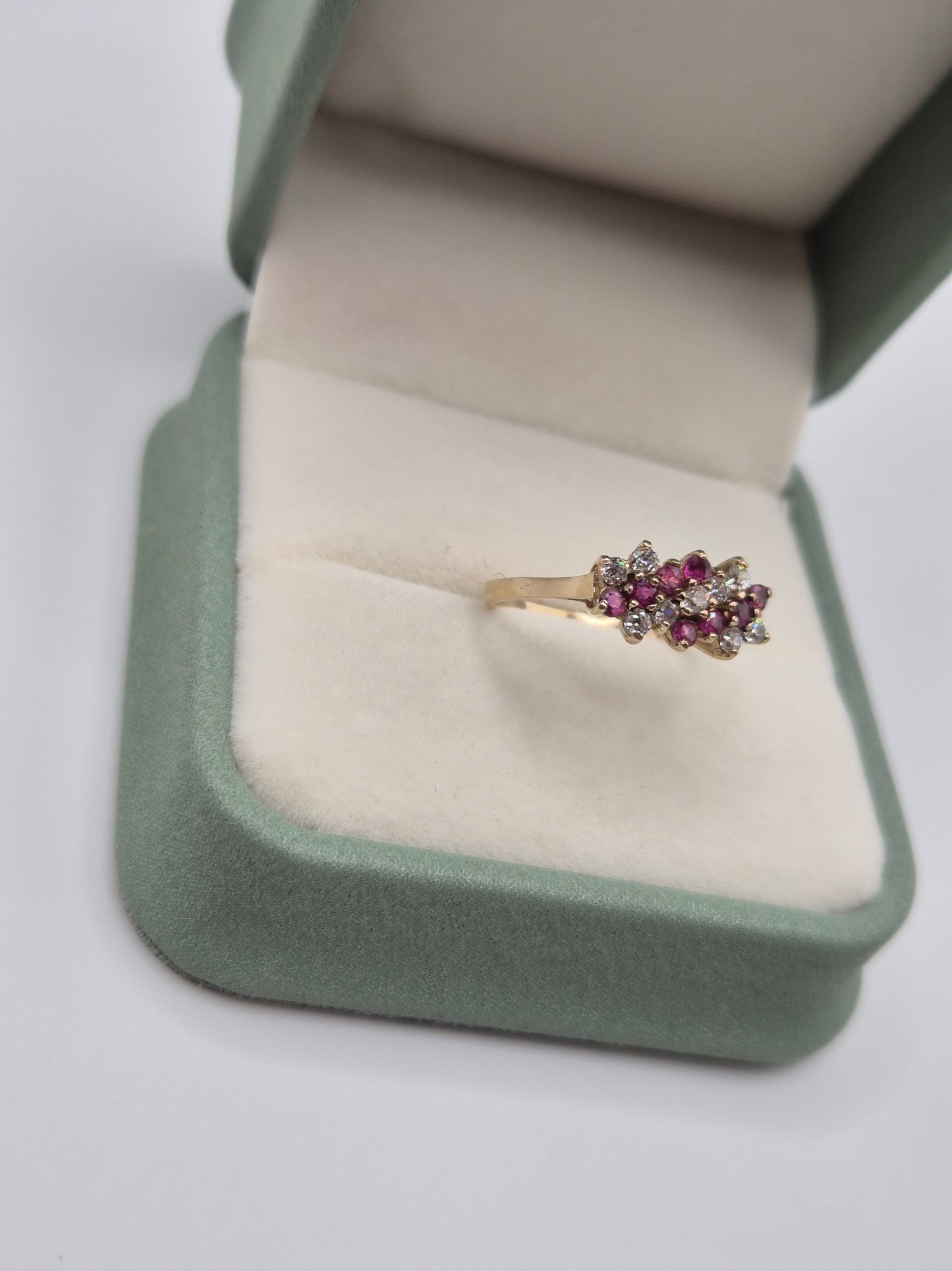 9ct gold ruby and cz ring