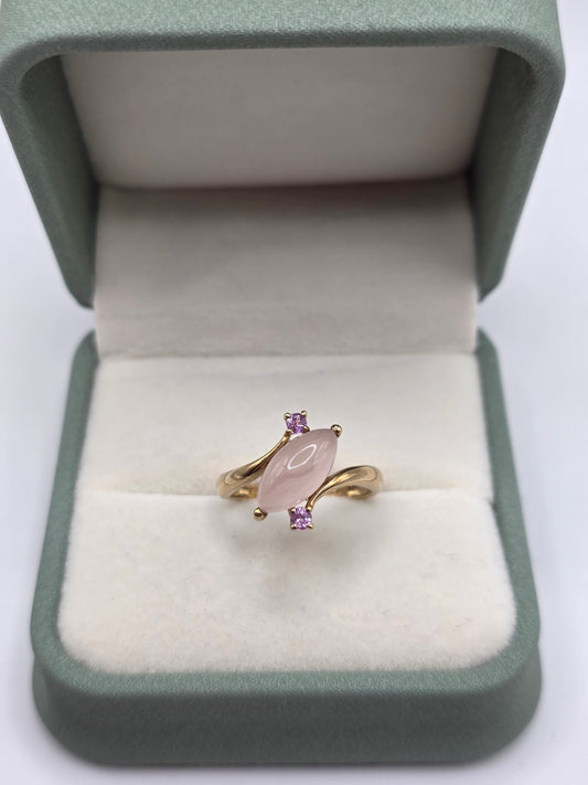 9ct gold rose quartz and pink sapphire ring