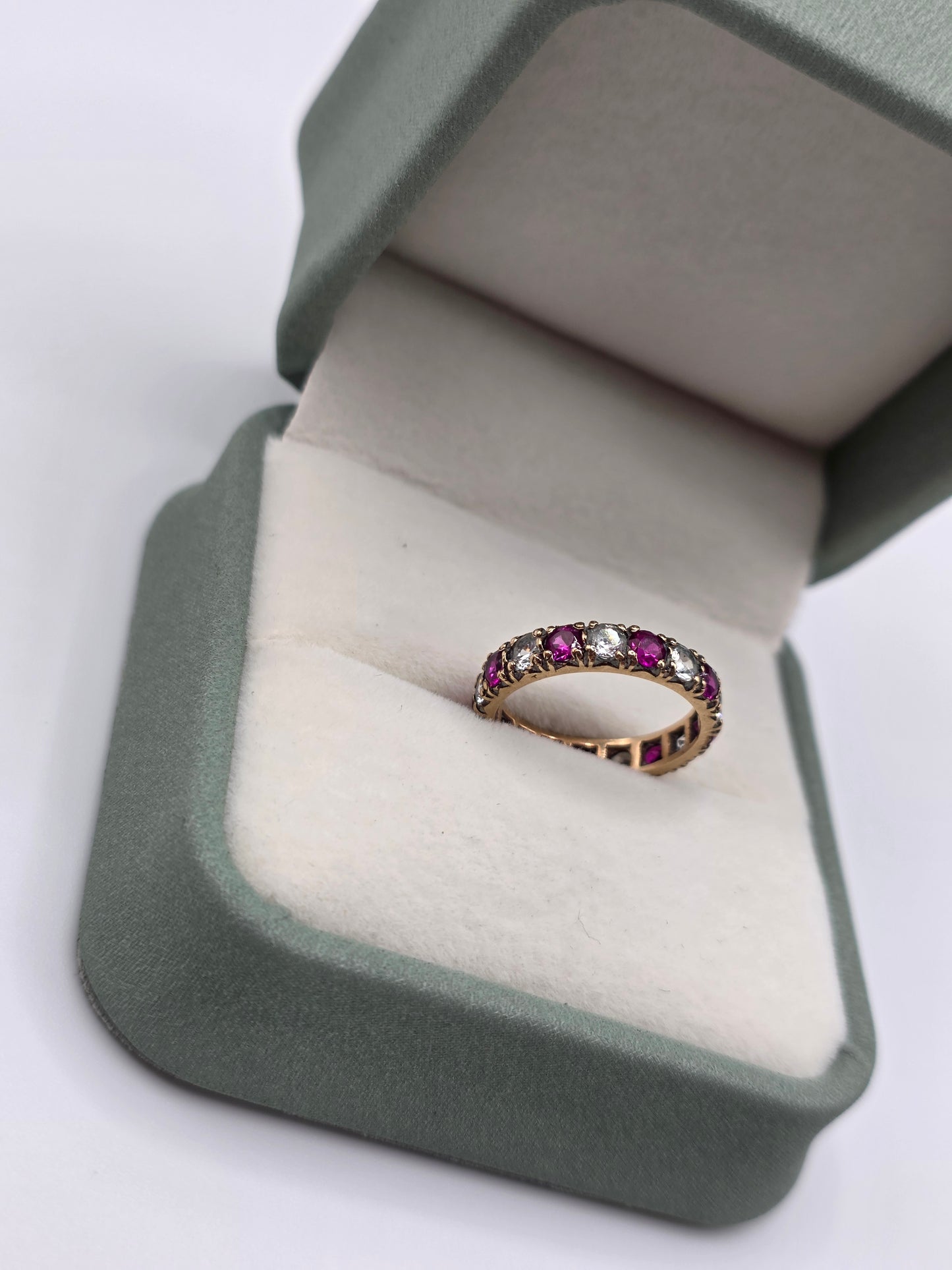 Eternity 9ct gold synthetic ruby and cz ring