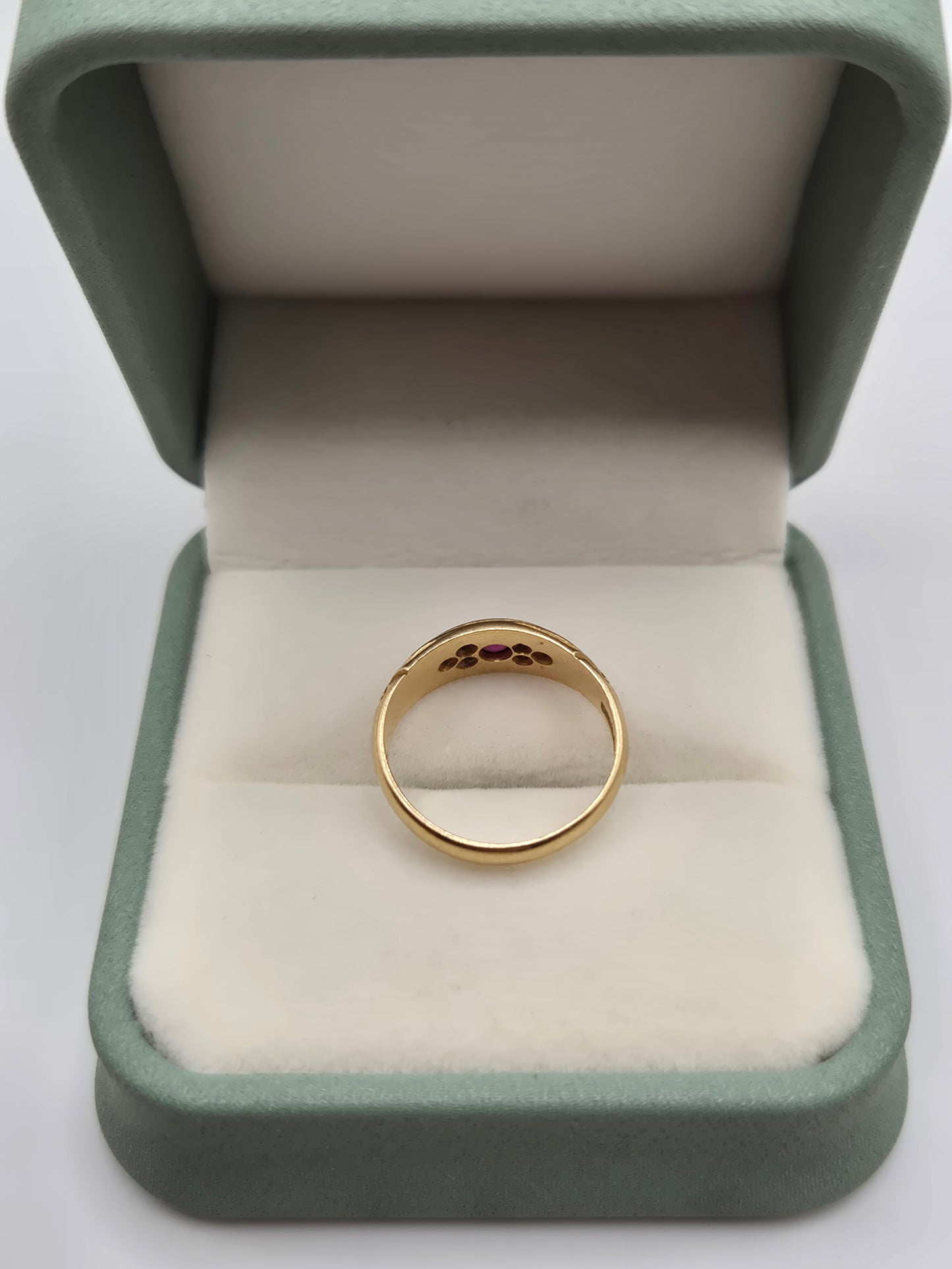 Heavy 18ct gold ruby and diamond gypsy ring