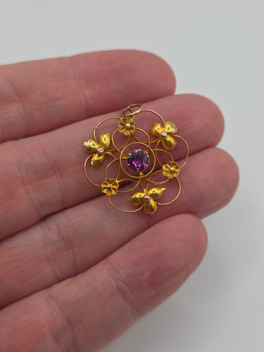 Edwardian 9ct gold amethyst pendant