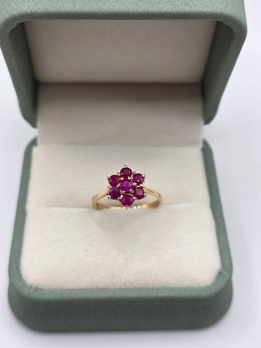 9ct gold ruby cluster ring
