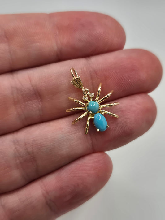 9ct gold turquoise spider pendant
