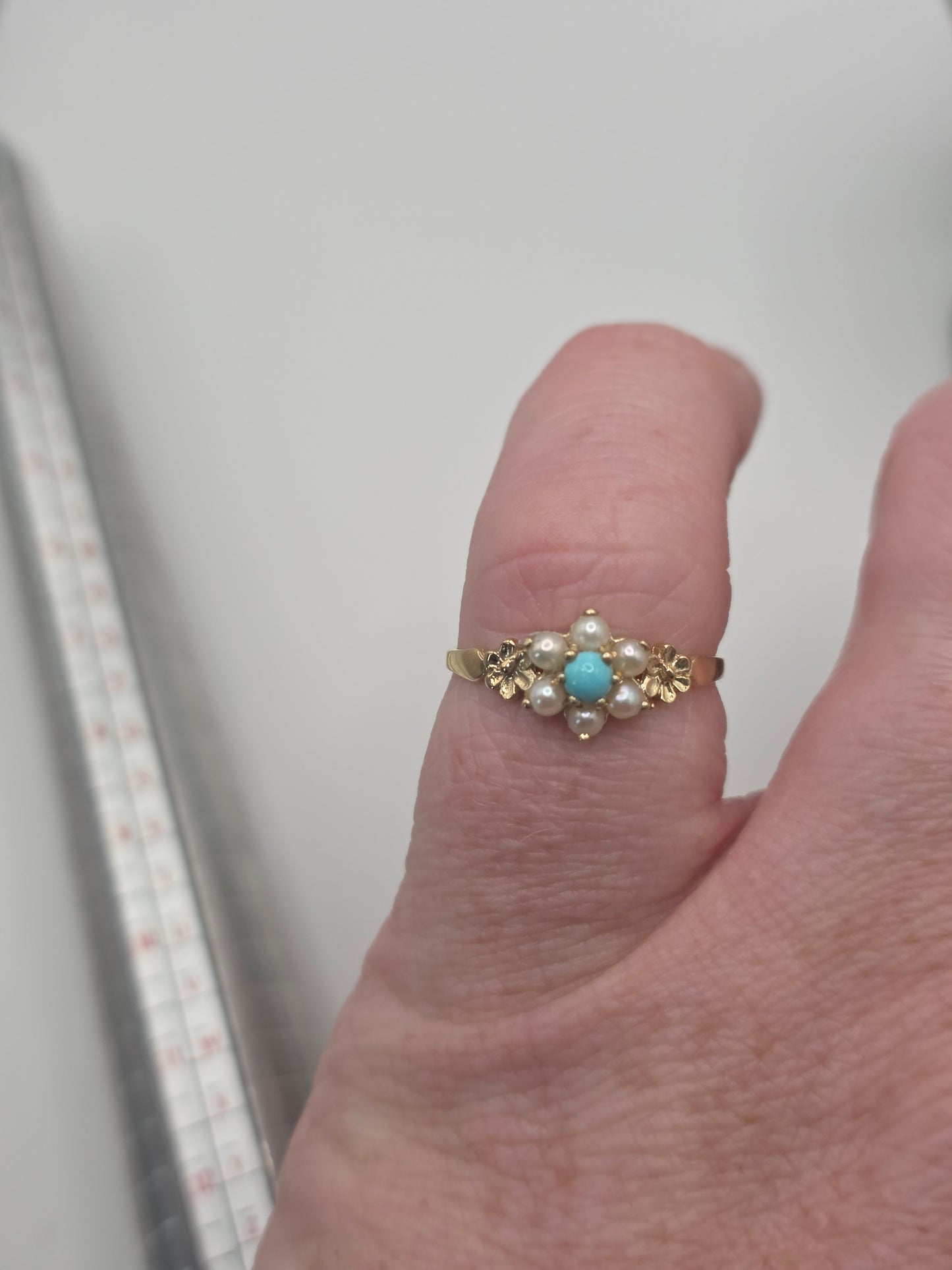 9ct gold turquoise and pearl ring