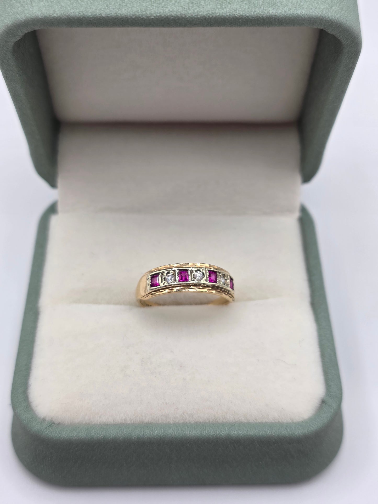 9ct gold synthetic ruby and diamond ring