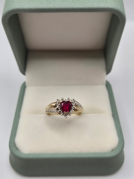 9ct gold synthetic ruby and diamond ring