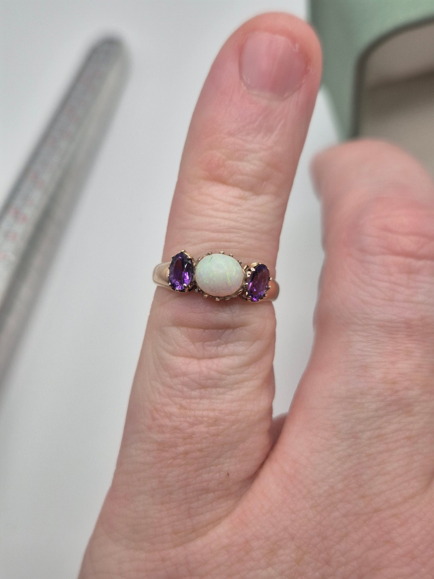 9ct rose gold amethyst and opal ring