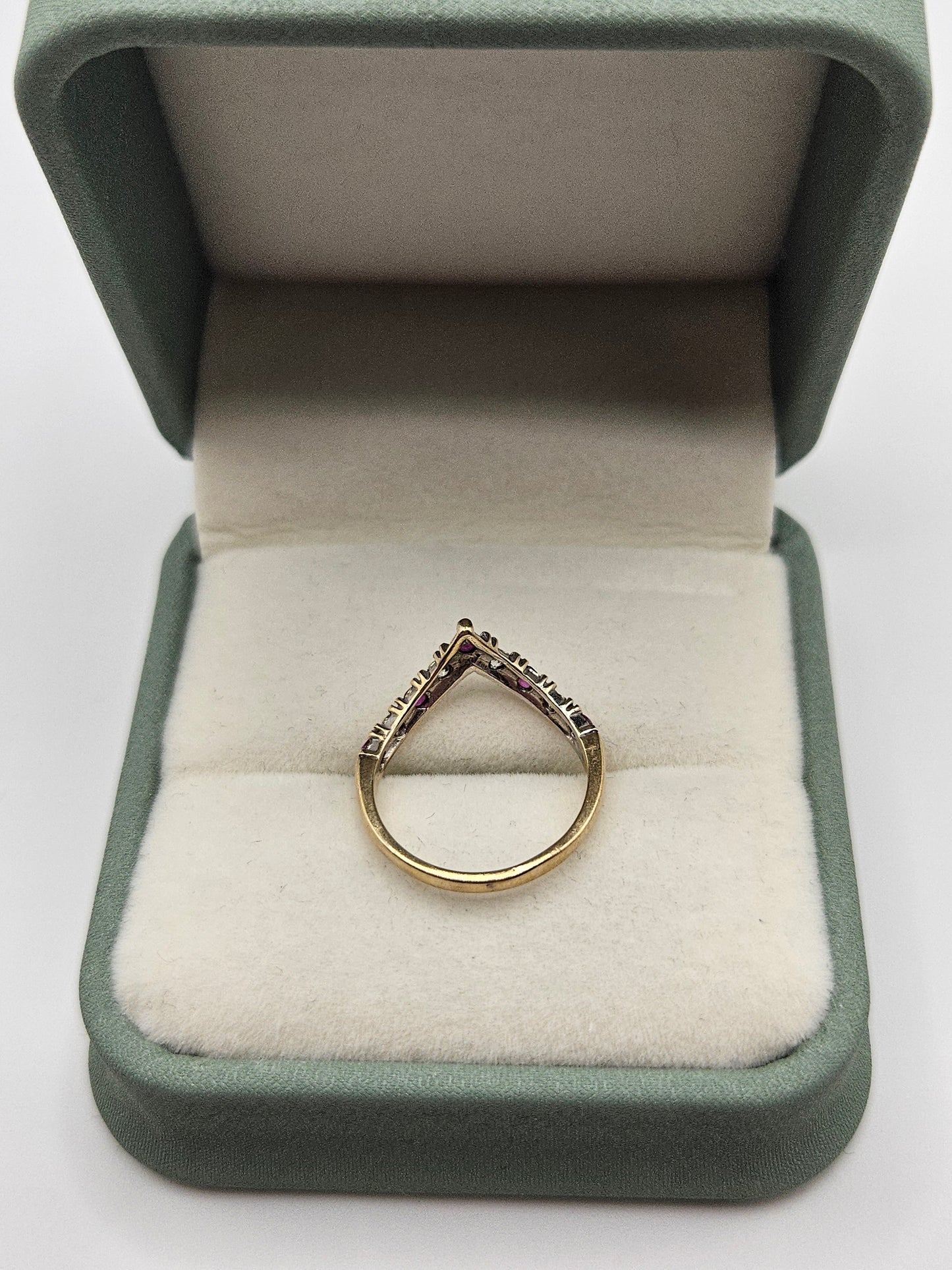 9ct gold ruby and cz wishbone  ring