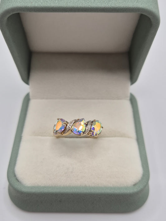 9ct gold mystic topaz and diamond ring