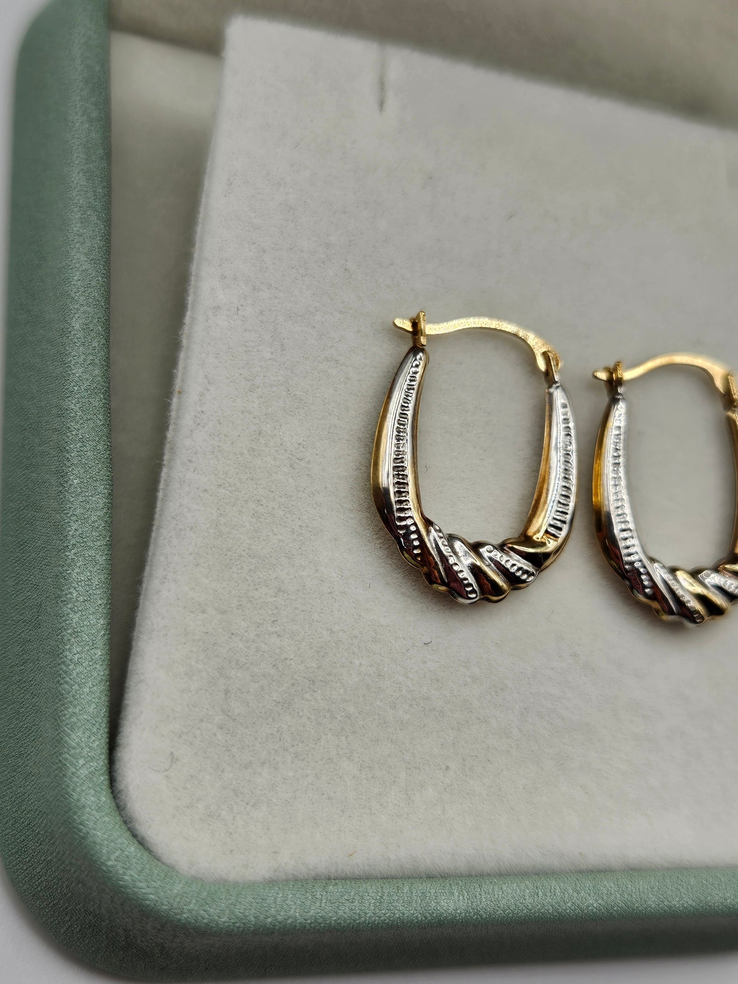 9ct yellow and white gold creole earrings