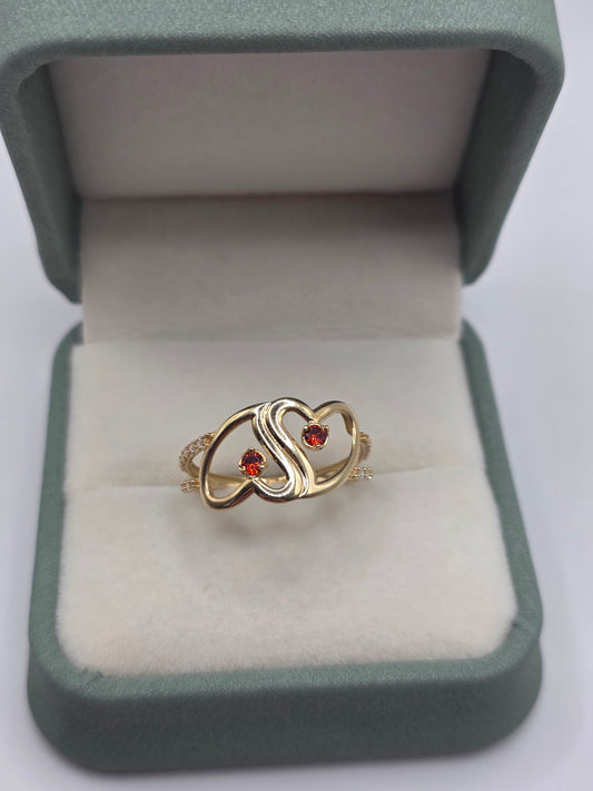 14ct gold garnet and cz heart ring